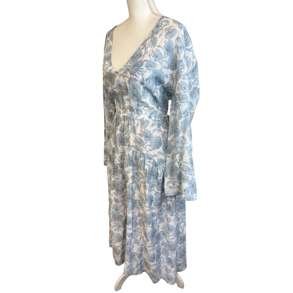 VINCE Dahlia Double V Neck Midi Dress Sz M Blue Floral Cutout Cottage Wedding - Picture 9 of 14